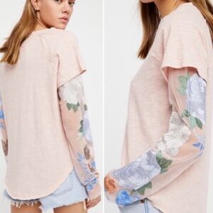 Free People Twofer mesh sleeve top size M